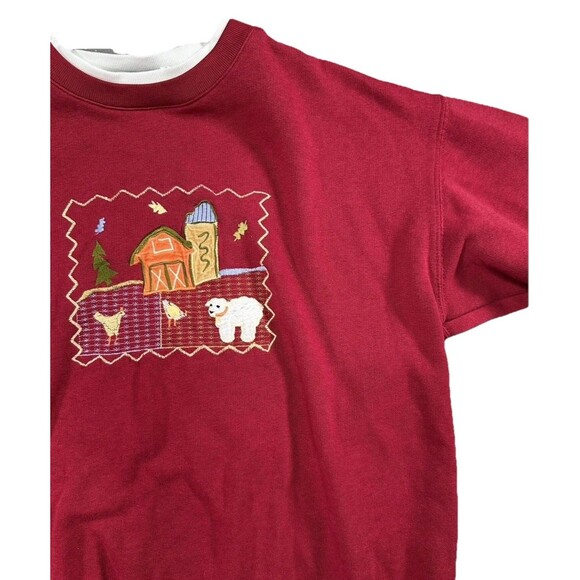 VTG 90s Embroidered Animal Patchwork Sweatshirt Small Cozy Fall Crewneck - Picture 2 of 4